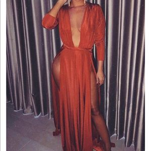 Formal rust dress double slits